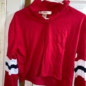 Red cropped, collared long sleeve